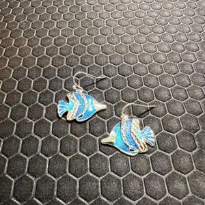 Fish Earrings Blue and Silver Made of .925 Silver